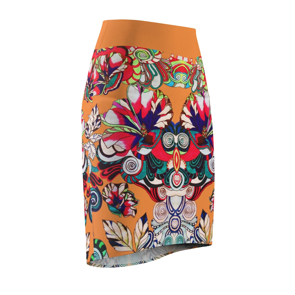 Floral Pop Peach Pencil Skirt