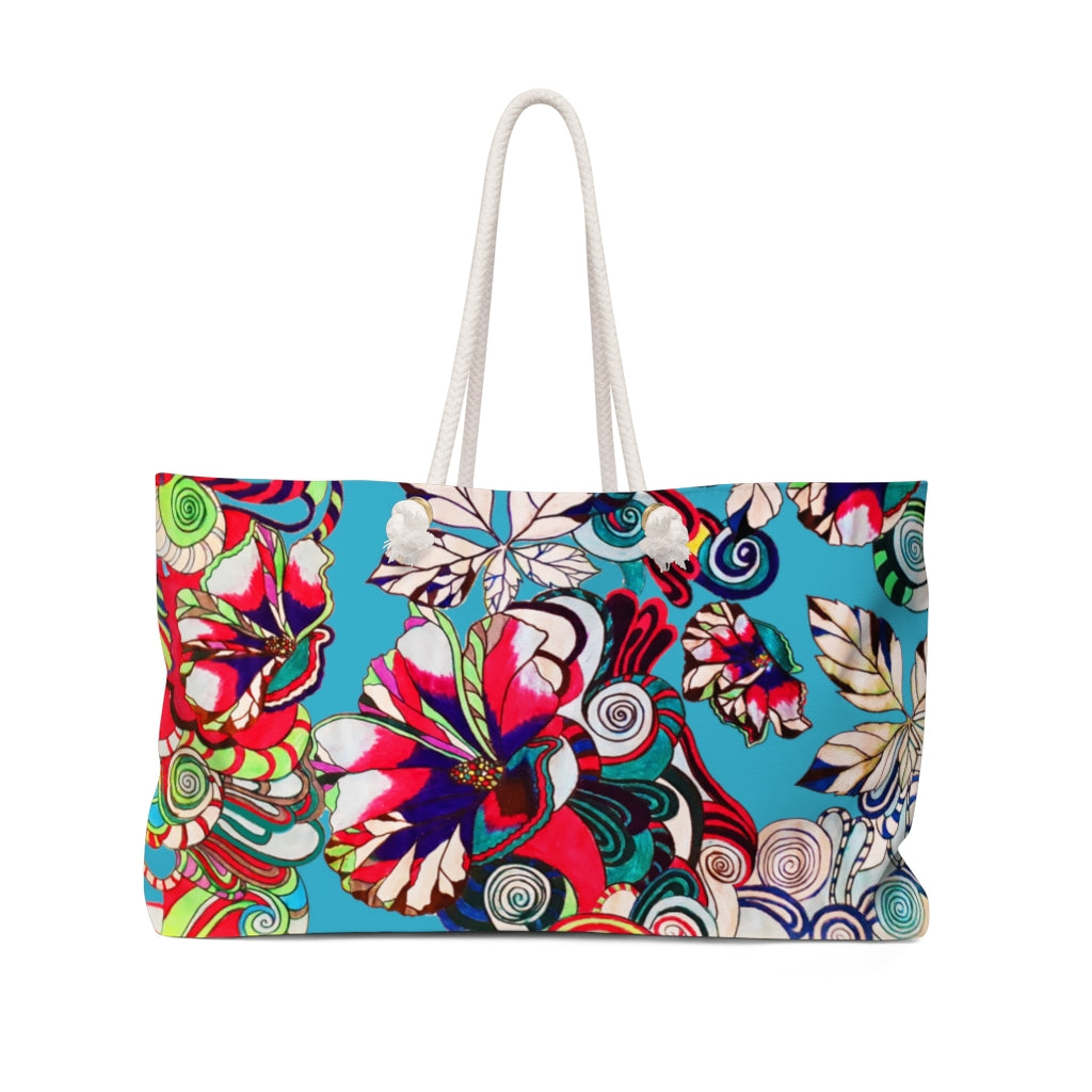 Artsy Floral Pop Aqua Weekender Bag