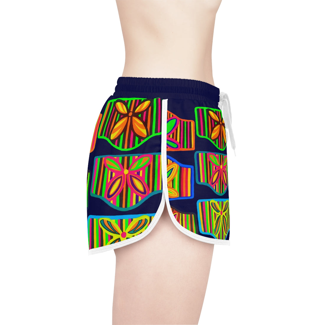 navy art deco print relaxed gym shorts for women