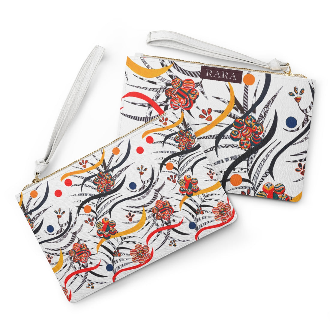 white animal & floral print clutch bag