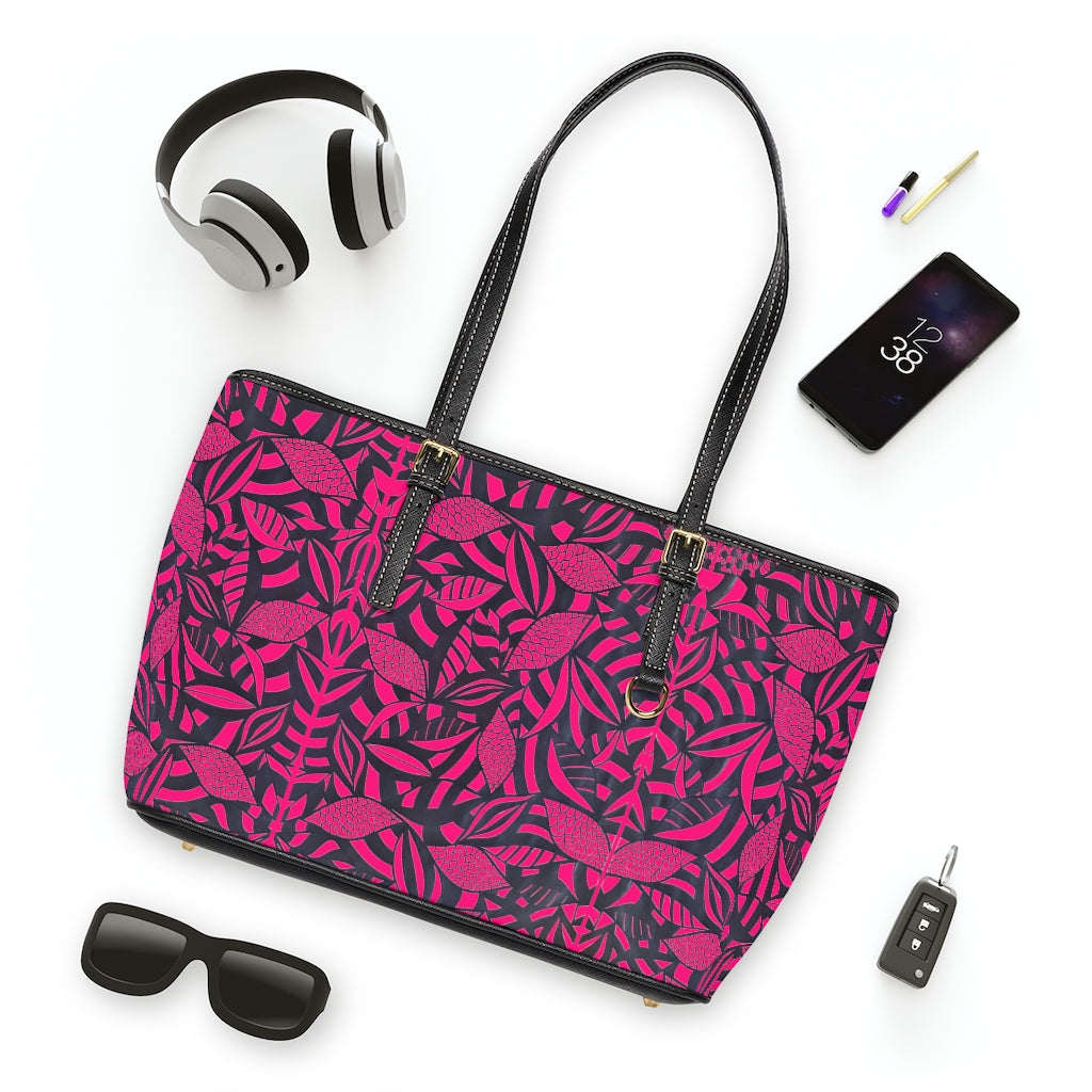 Hot Pink Tropical Minimalist PU Leather Shoulder Bag