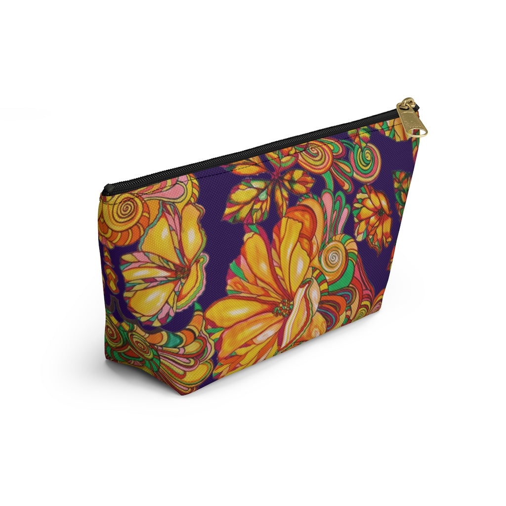 Violet Artsy Floral Accessory Pouch