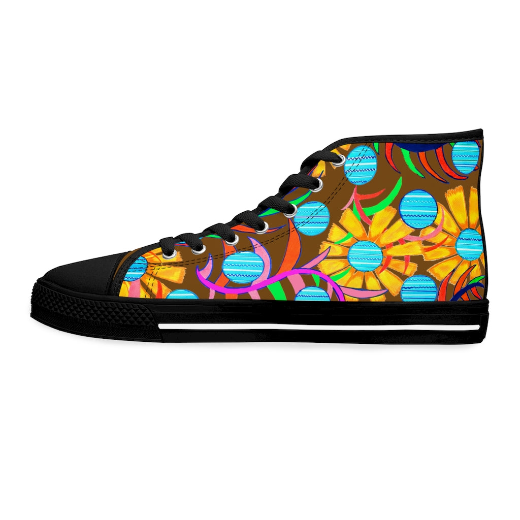 Brown Sunflower Women's High Top Sneakers