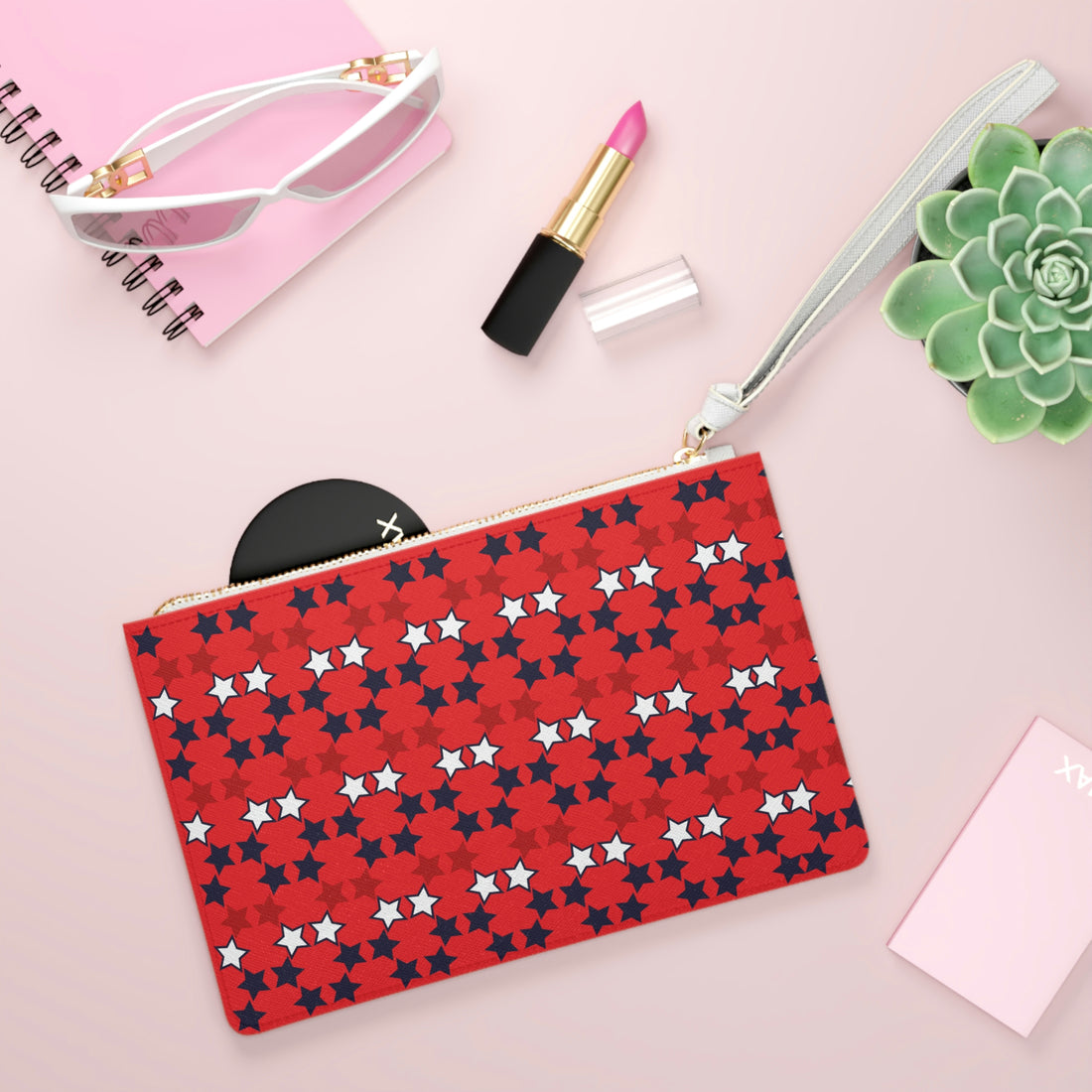 Red Star Print Clutch Bag