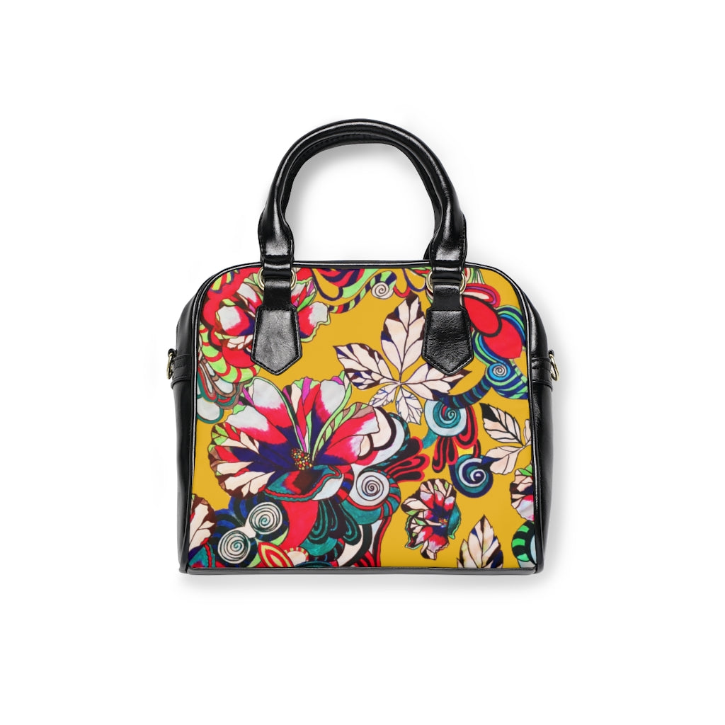 yellow graphic floral print handbag