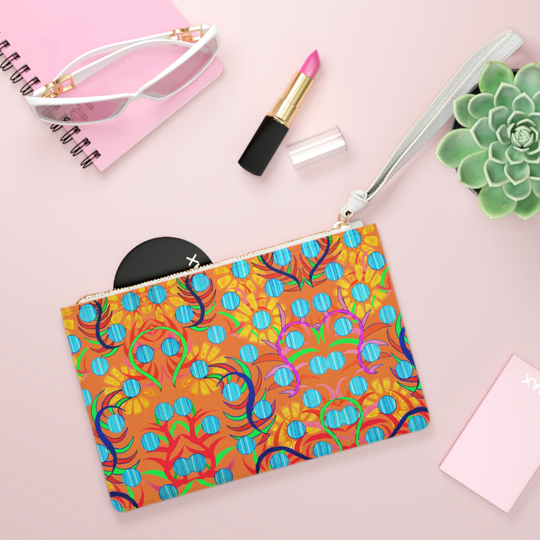 Peach Sunflower Print Clutch Bag