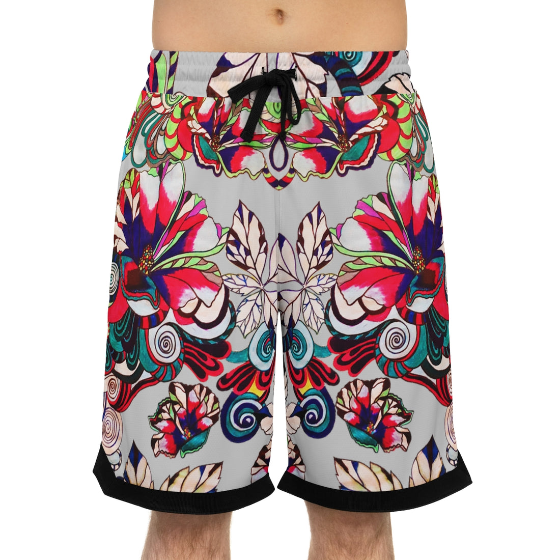 slate graphic floral print basketball shorts for men