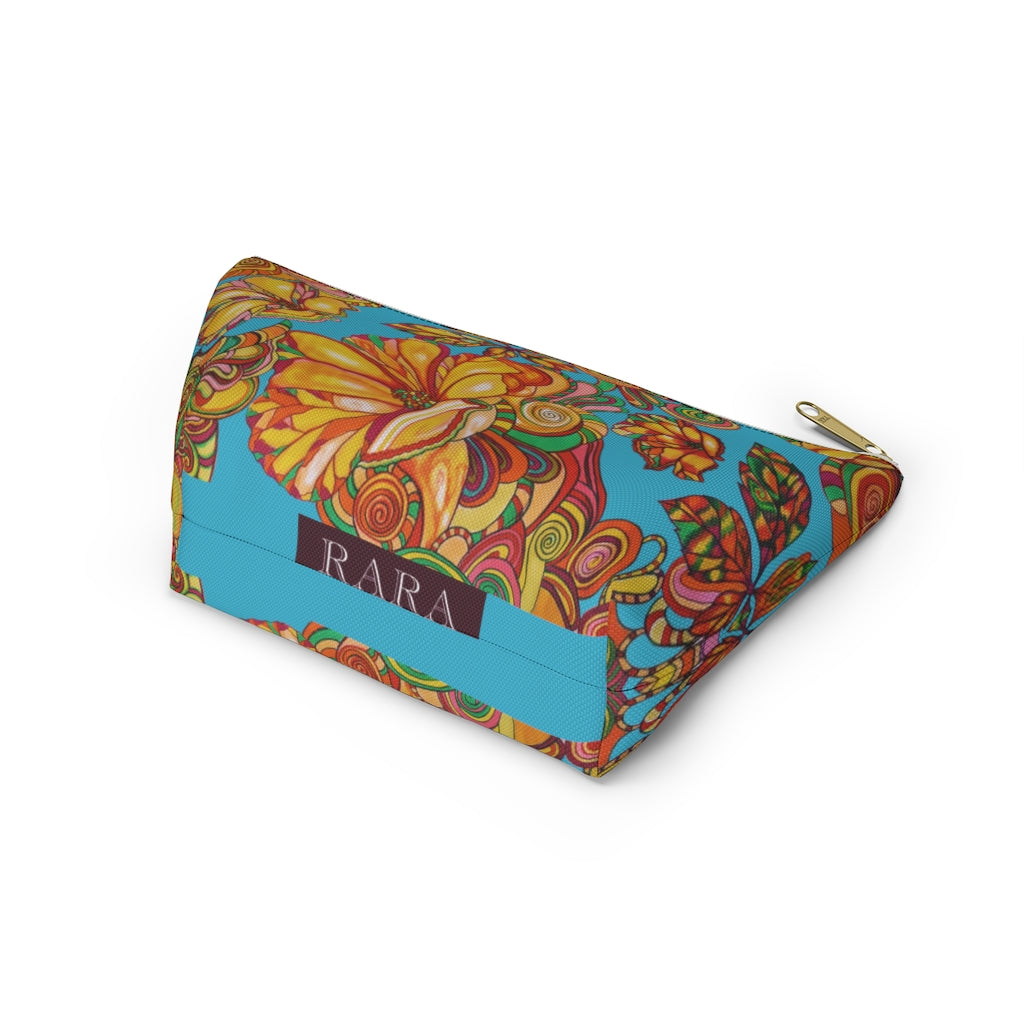 Aqua Artsy Floral Accessory Pouch