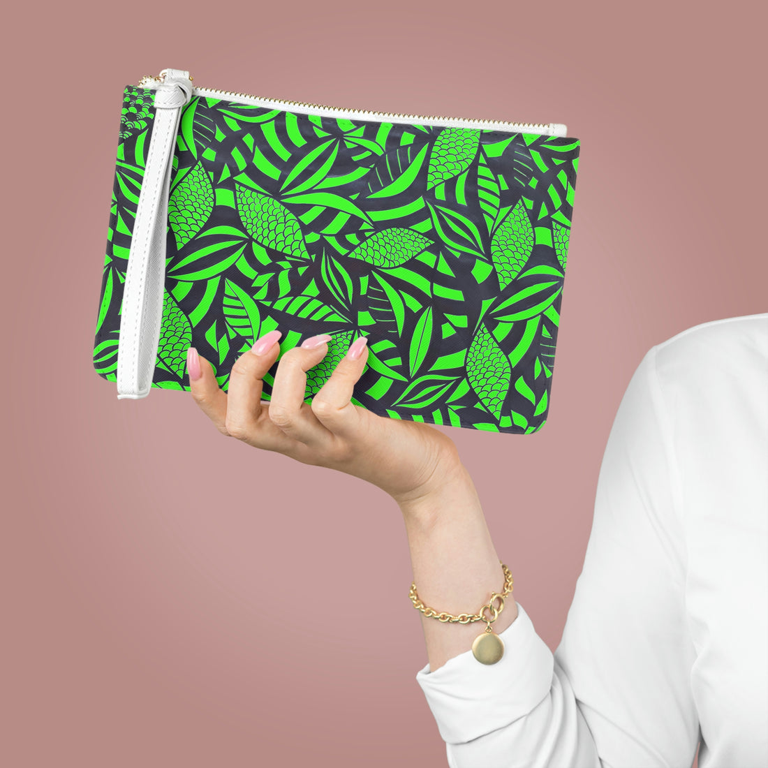 Neon Green Tropical Minimalist Clutch Bag