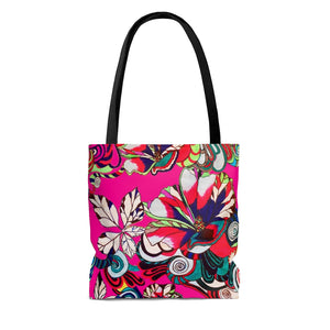 AOP Artsy Floral Pop Pink Tote Bag