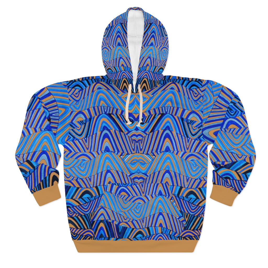 ochre & blue psychedelic print unisex pullover hoodie