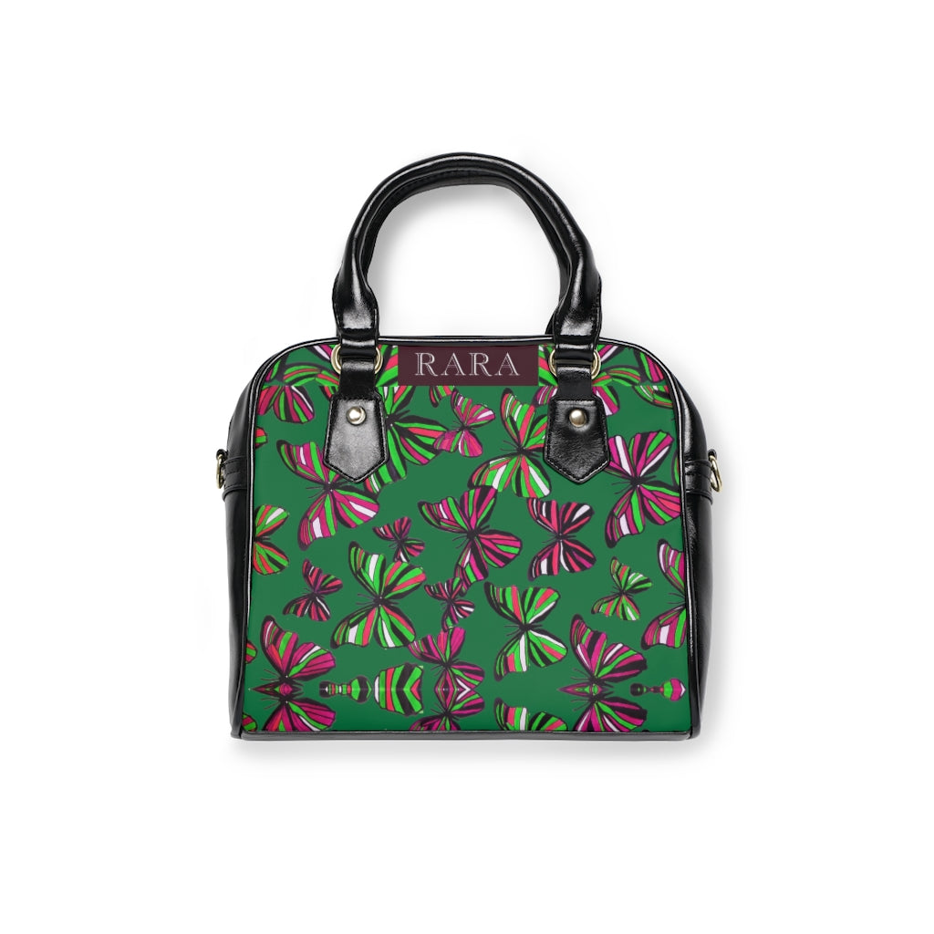 emerald butterfly print handbag