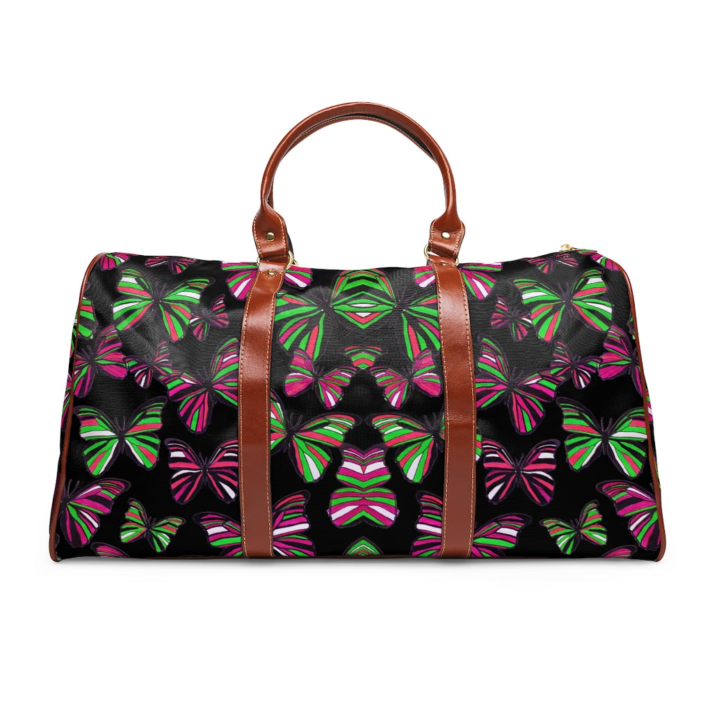 black butterfly print duffel bag