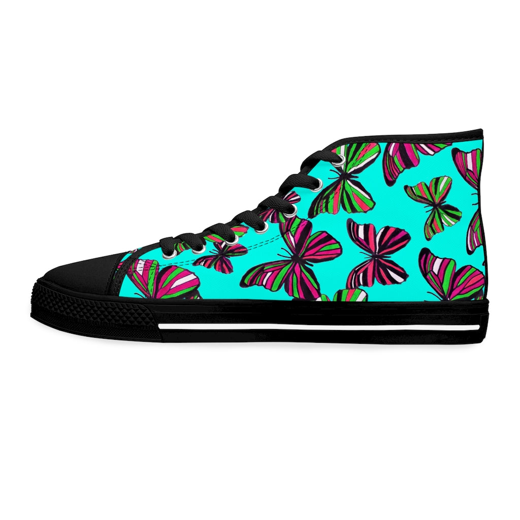 Cyan Butterflies Women's High Top Sneakers