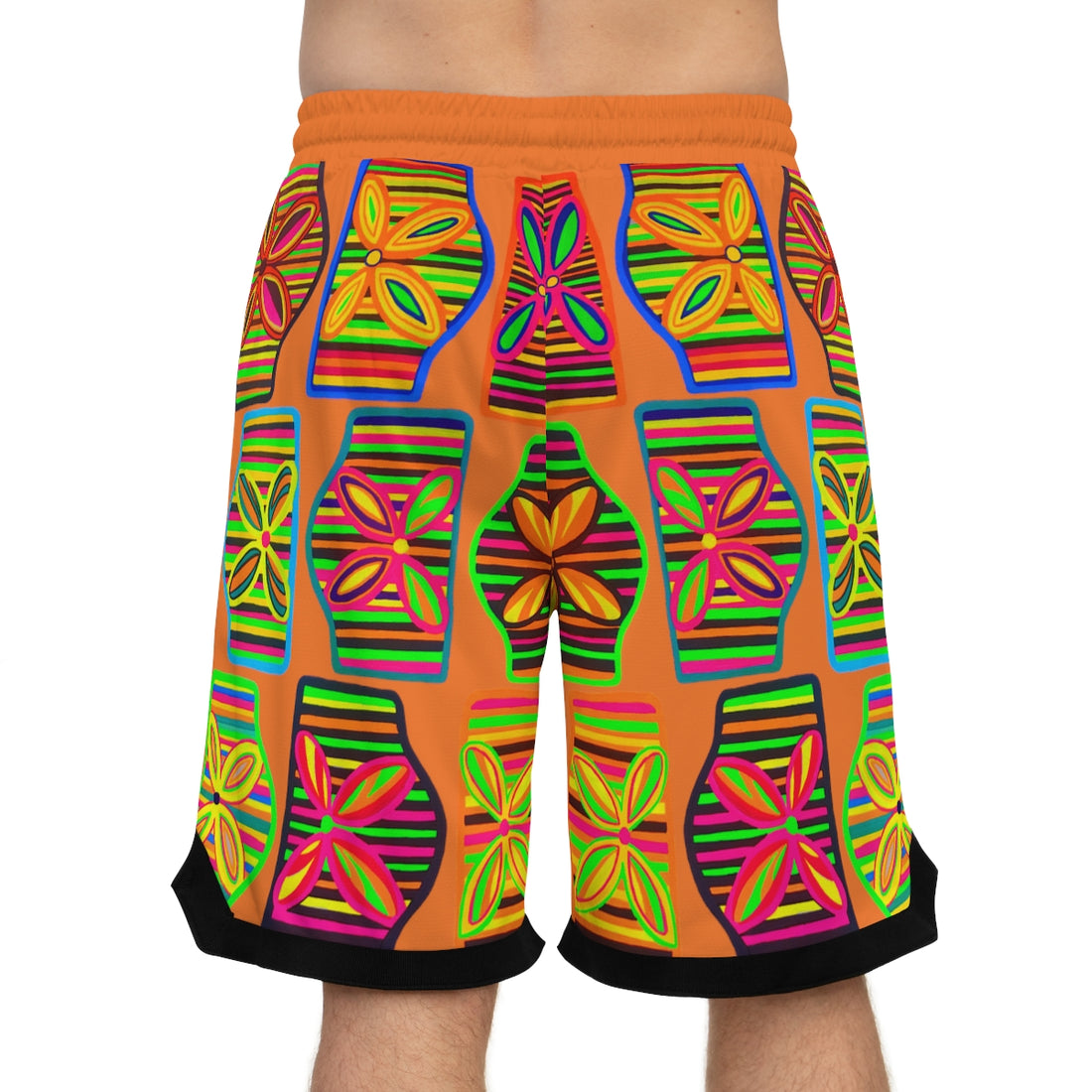 Peach Deco Print Basketball Rib Shorts (AOP)