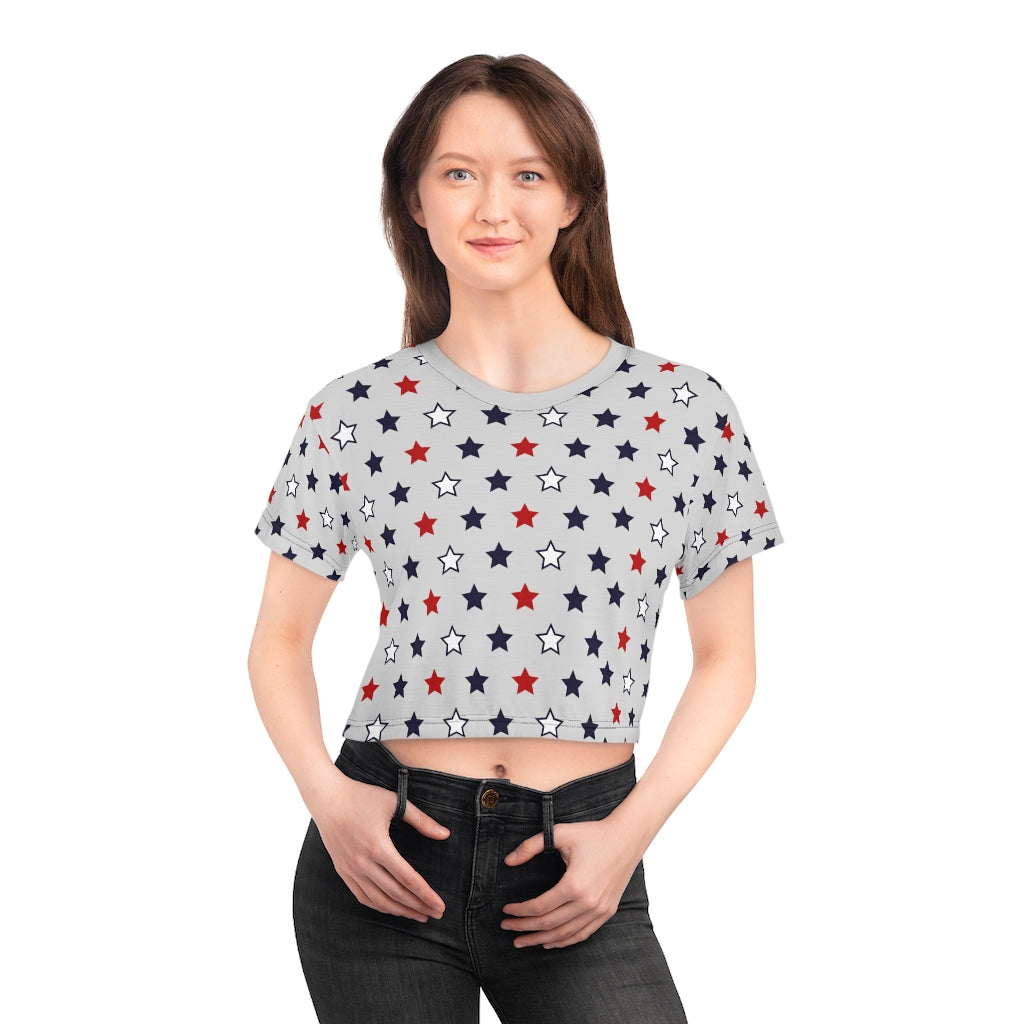 slate grey star printed crop t-shirt for women