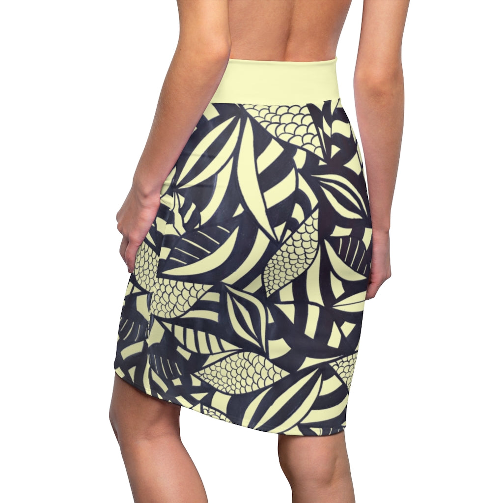 Tropical Minimalist Cream Pencil Skirt