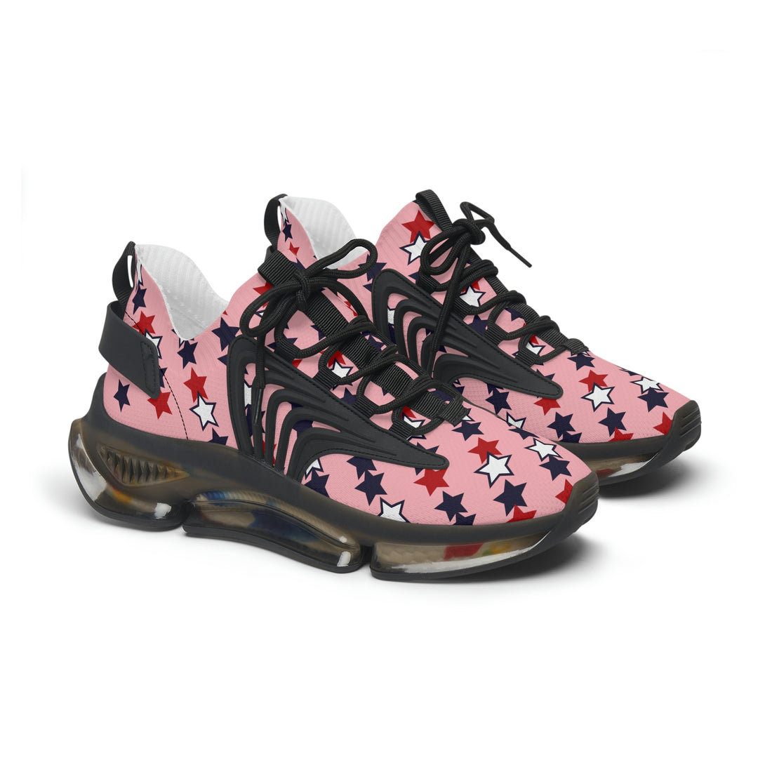 women's blush pink star print mesh knit sneakers