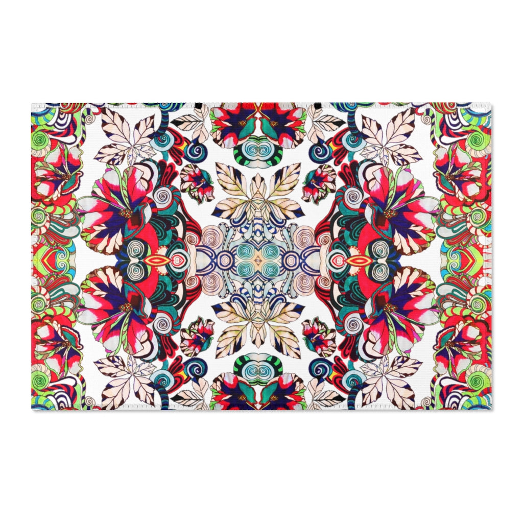 Artsy Floral Pop White Area Rug