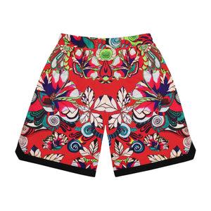 Red Graphic Floral Basketball Rib Shorts (AOP)