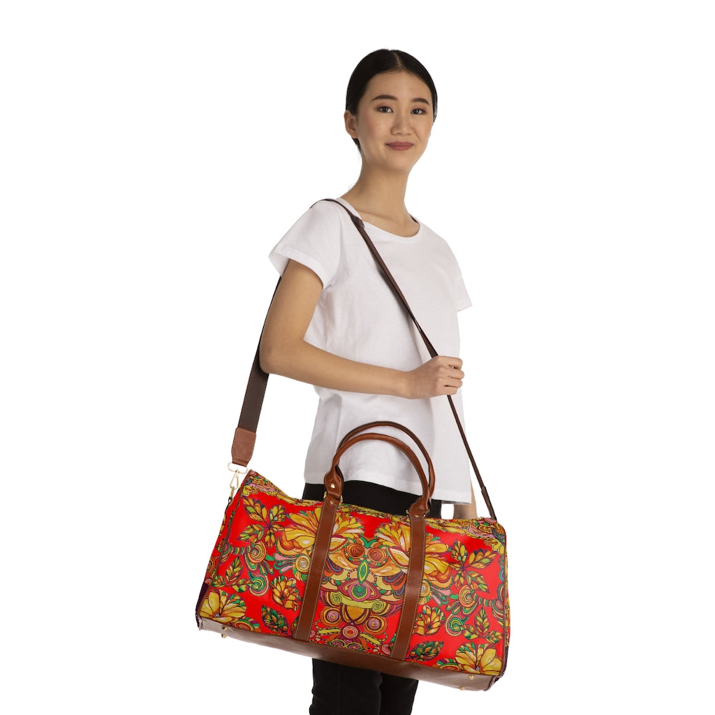 Red Artsy Floral Waterproof AOP Travel Bag