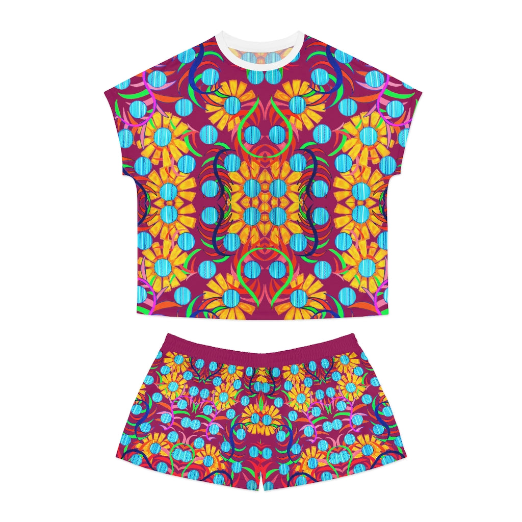 orchid sunflower pajama shorts & tshirt set for women