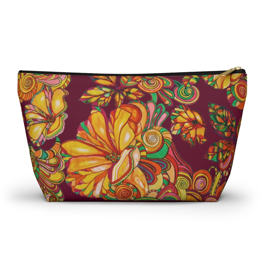 Marsala Artsy Floral Accessory Pouch