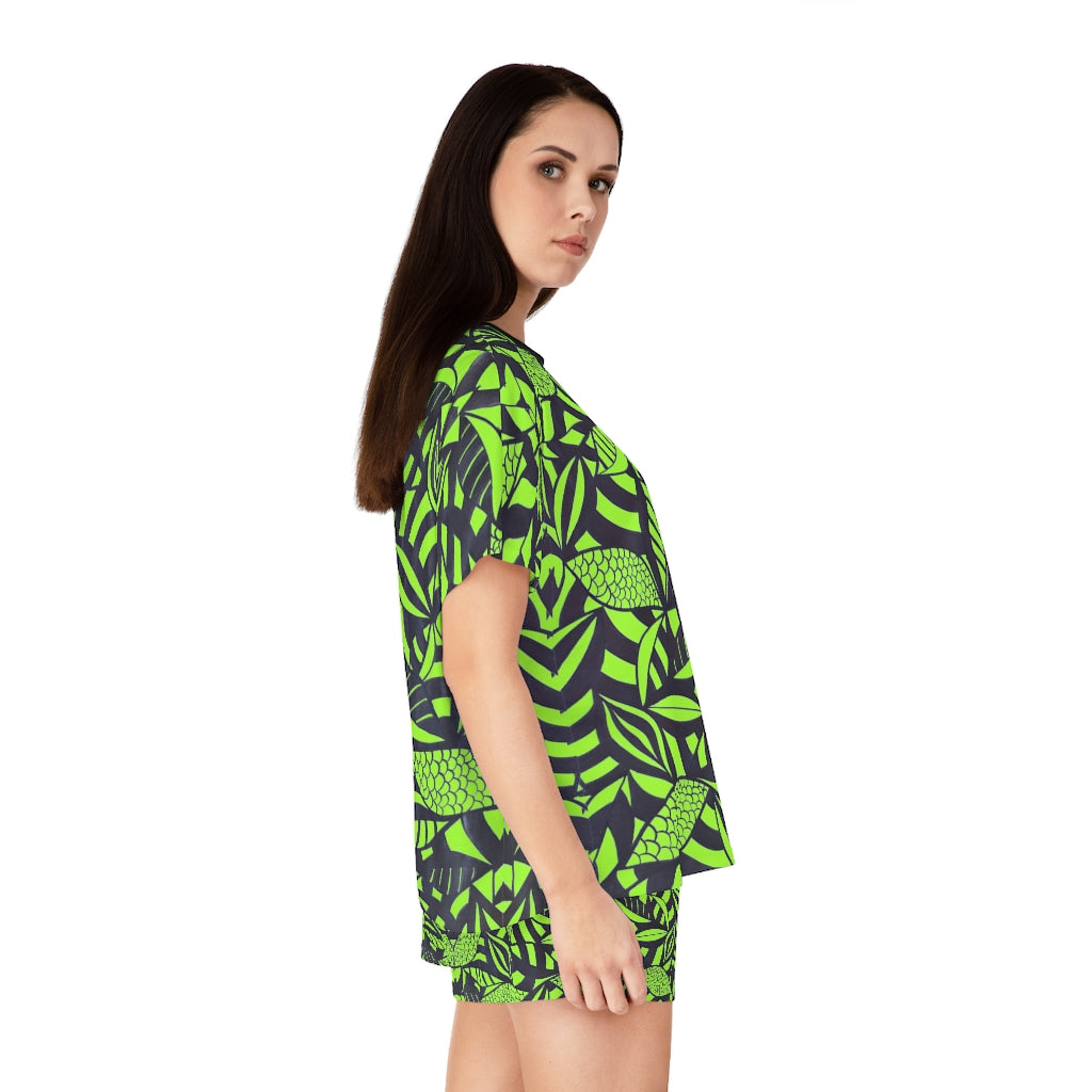 Lime Tropical Minimalist Short Pajama Set (AOP)