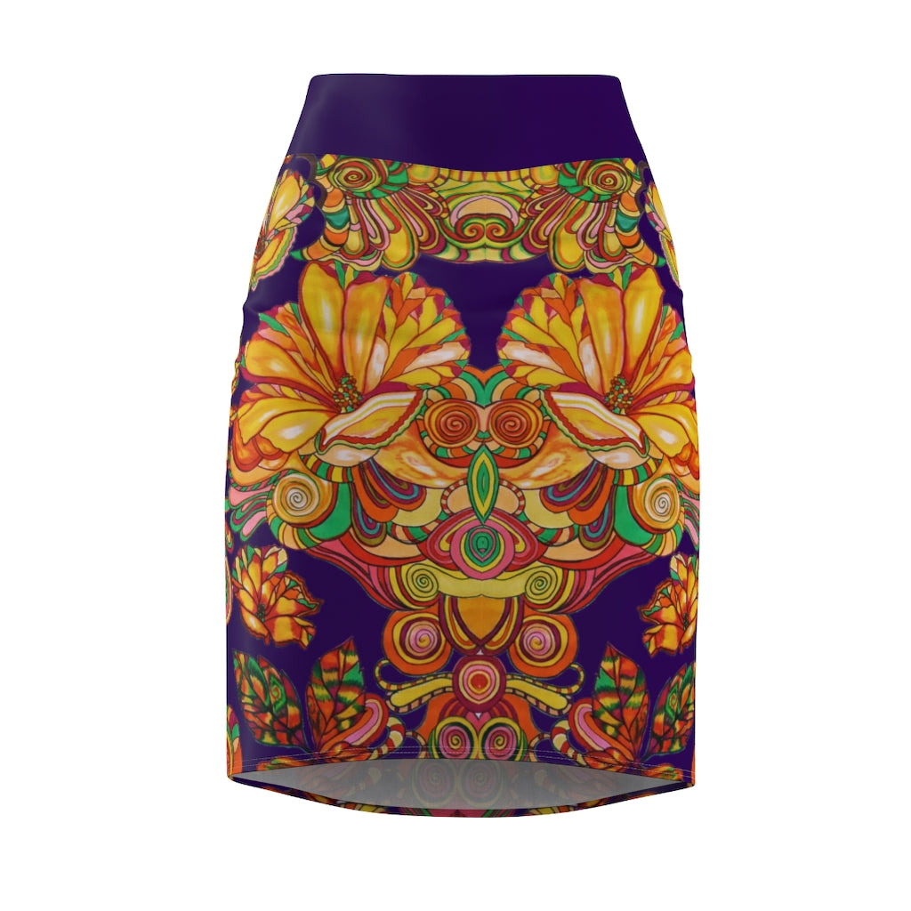 Artsy Floral Violet Pencil Skirt