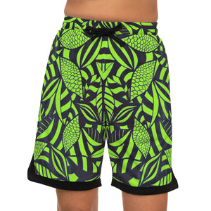 Lime Green Tropical Minimalist Basketball Rib Shorts (AOP)