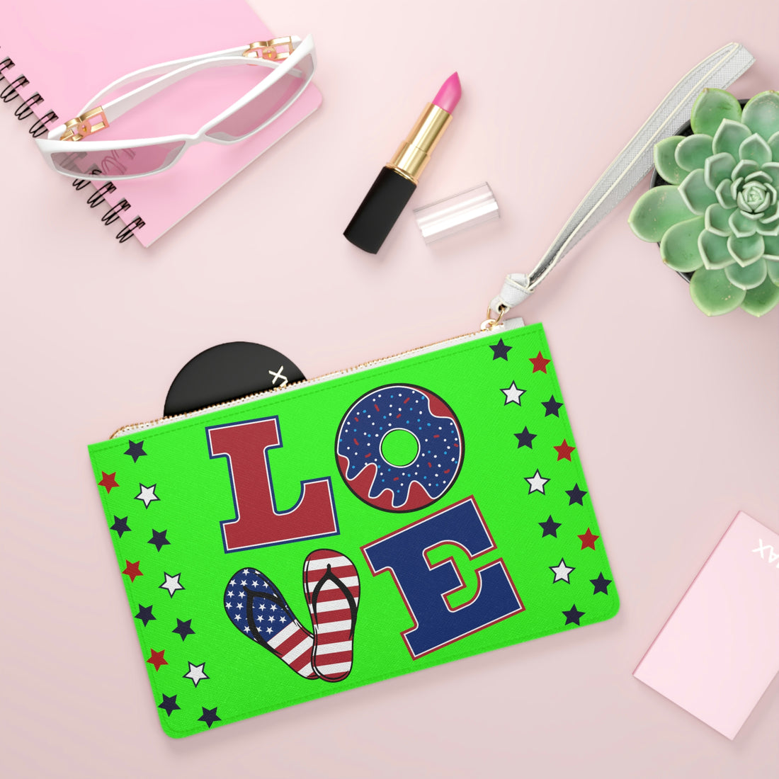 Neon Green American Love Clutch Bag