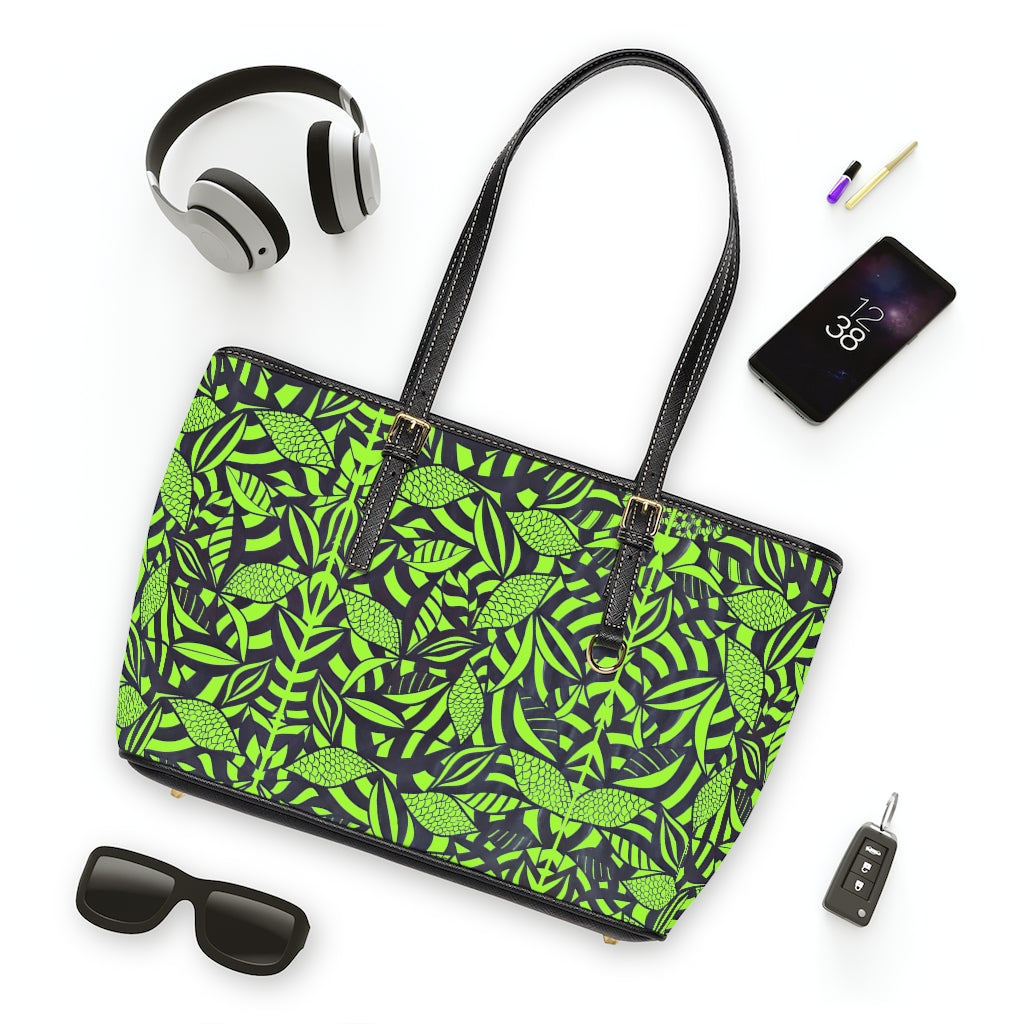 Lime Green Tropical Minimalist PU Leather Shoulder Bag