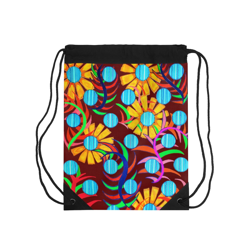 Sunflower Maroon Drawstring Bag