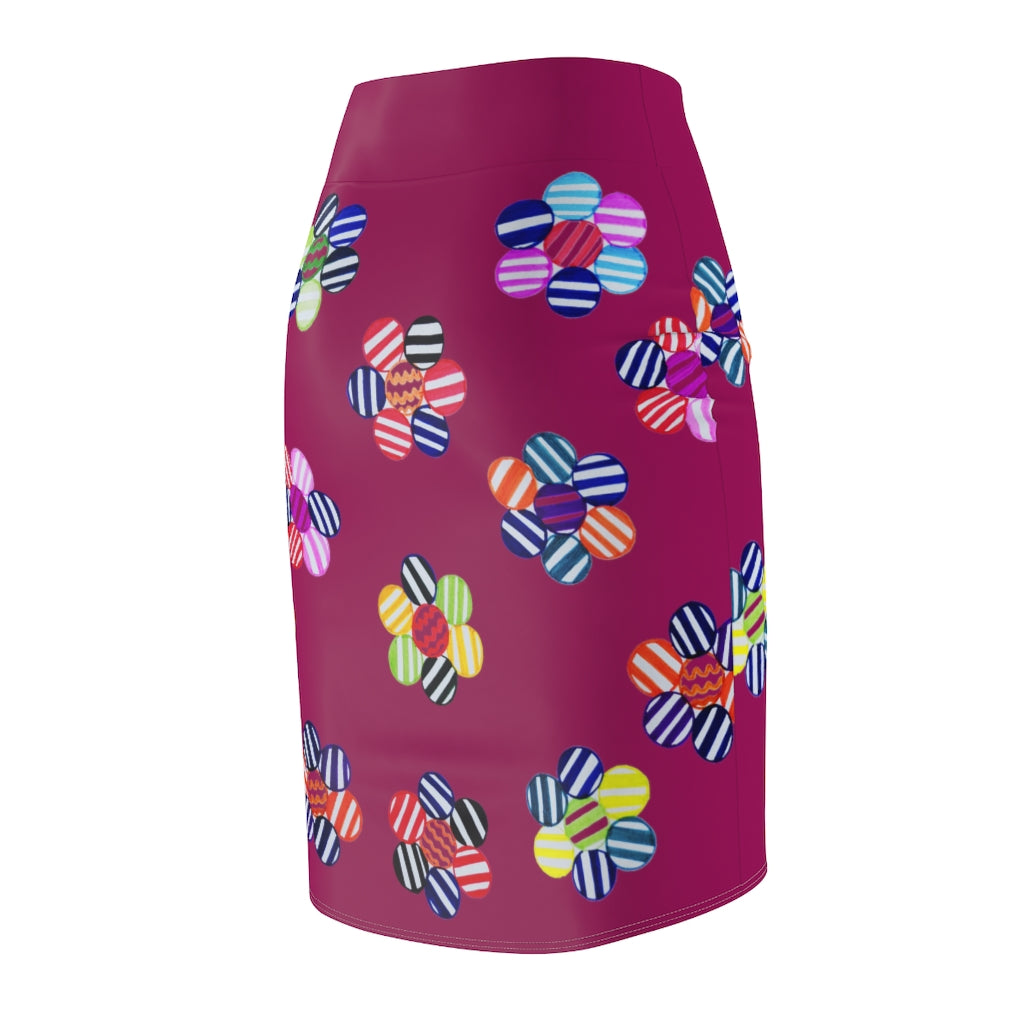 Orchid Candy Florals Print Pencil Skirt