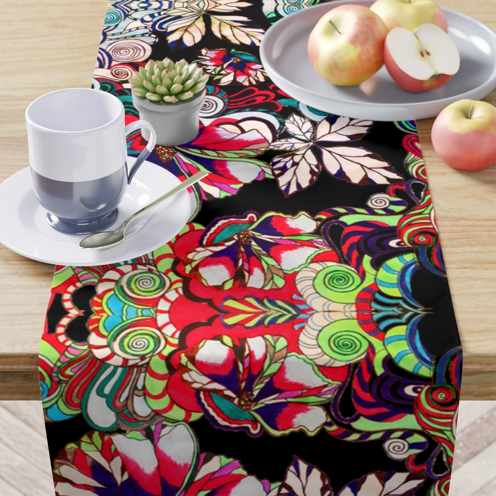 Artsy Floral Pop Black Table Runner