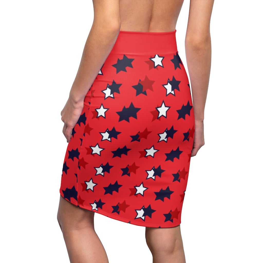 AOP Starry Red Pencil Skirt