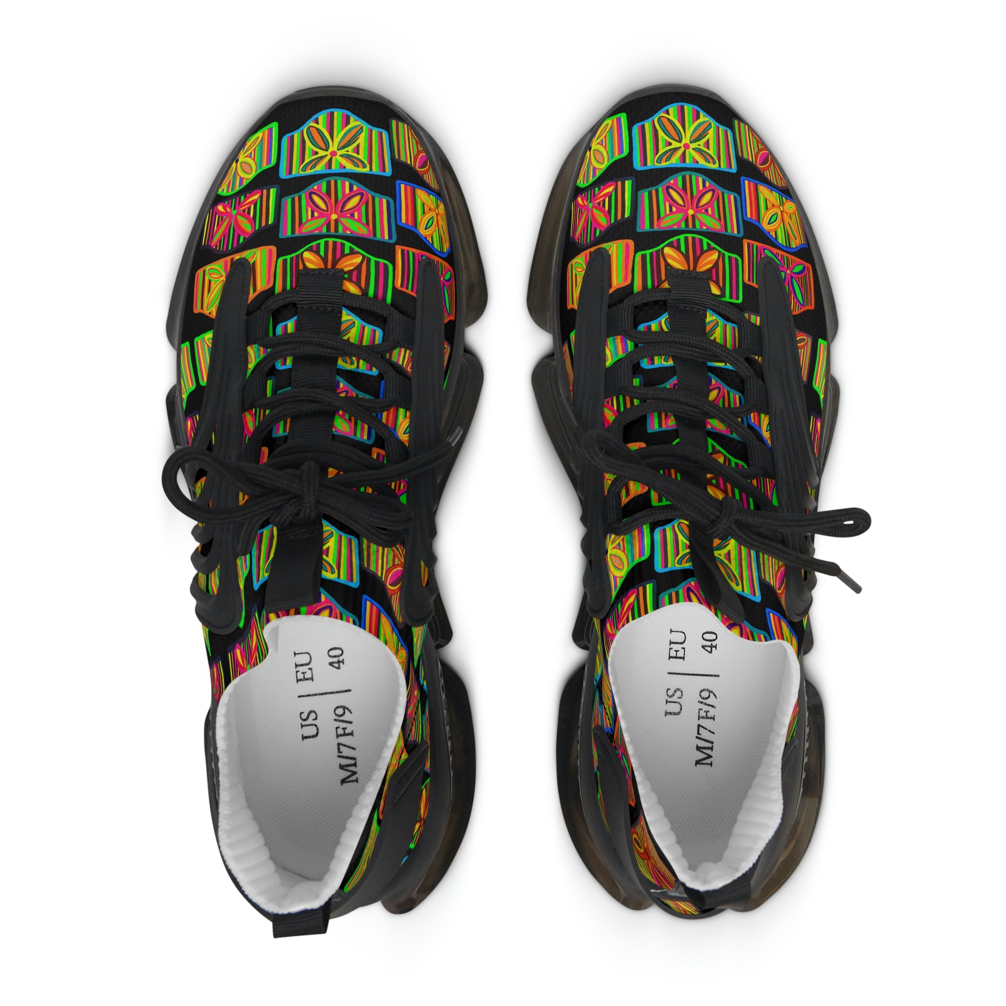 black women's art deco print mesh knit sneakers 