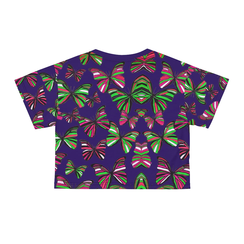 violet butterfly print crop t-shirt