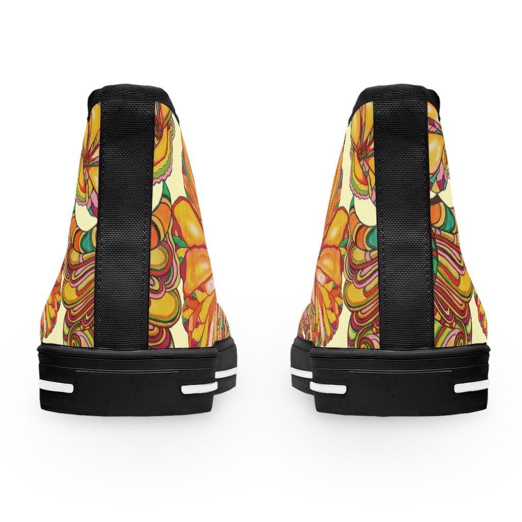 Black Artsy Floral Women's High Top Sneakers