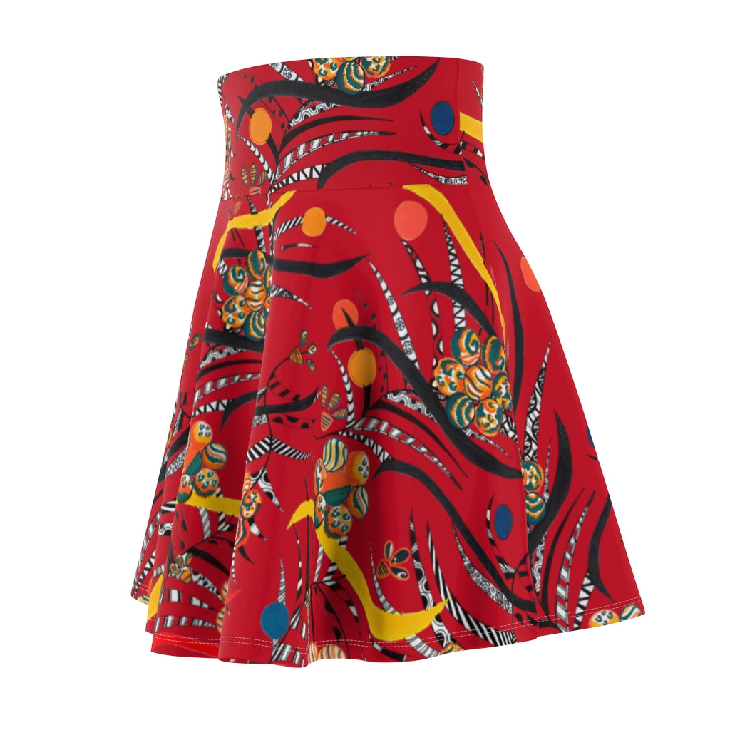 Deep Red Grey Wilderness Skater Skirt