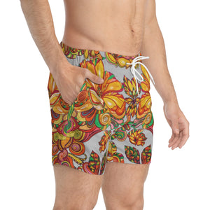 Artsy Floral Men's Slate Swimming Trunks