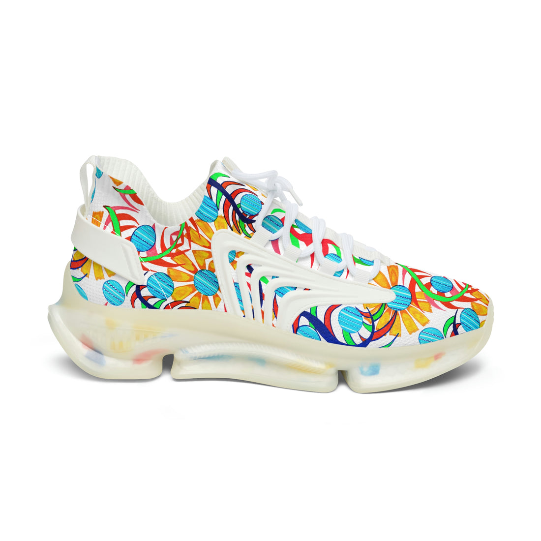 White Sunflower Printed OTT Women's Mesh Knit Sneakers