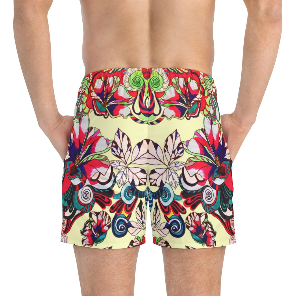 Cream Graphic Floral Pop Men's Swimming Trunks