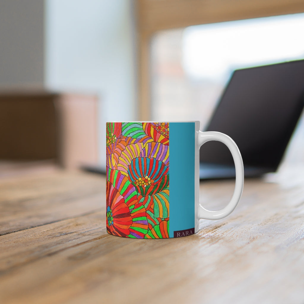 Wild Flower Aqua Ceramic Mug 11oz