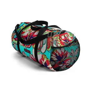 Artsy Floral Pop Cyan Duffel Bag