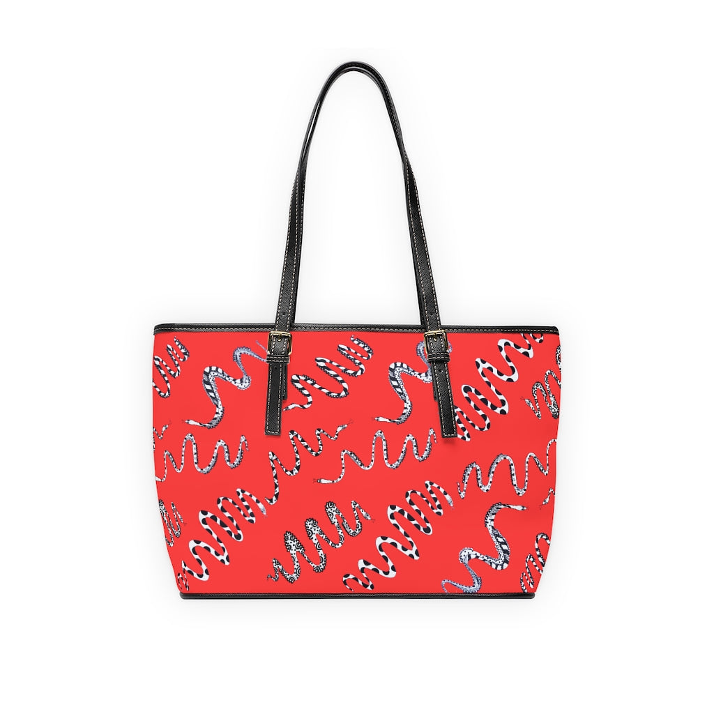 vermillion snake print handbag