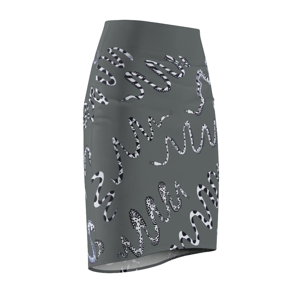 ash grey  snake print pencil skirt