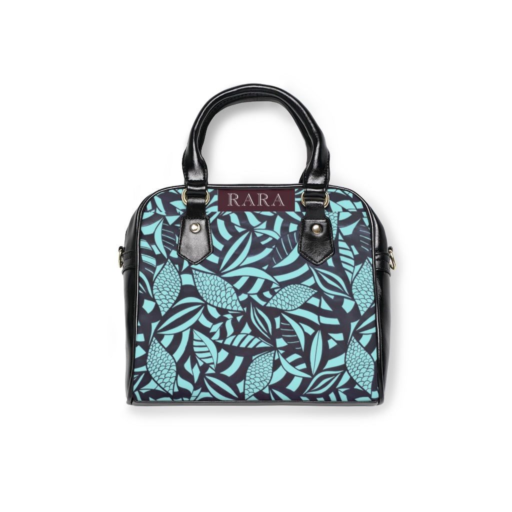 icy blue tropical print handbag