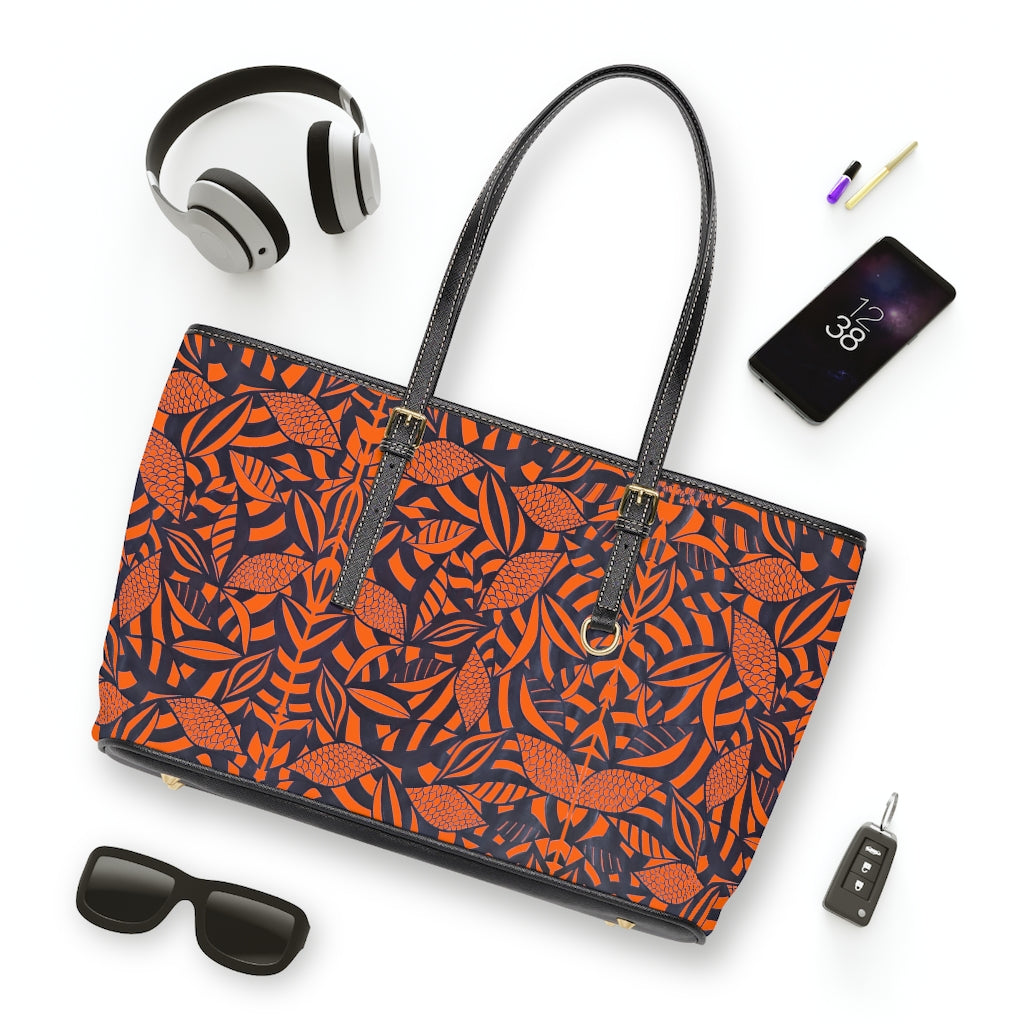 orange tropical print tote