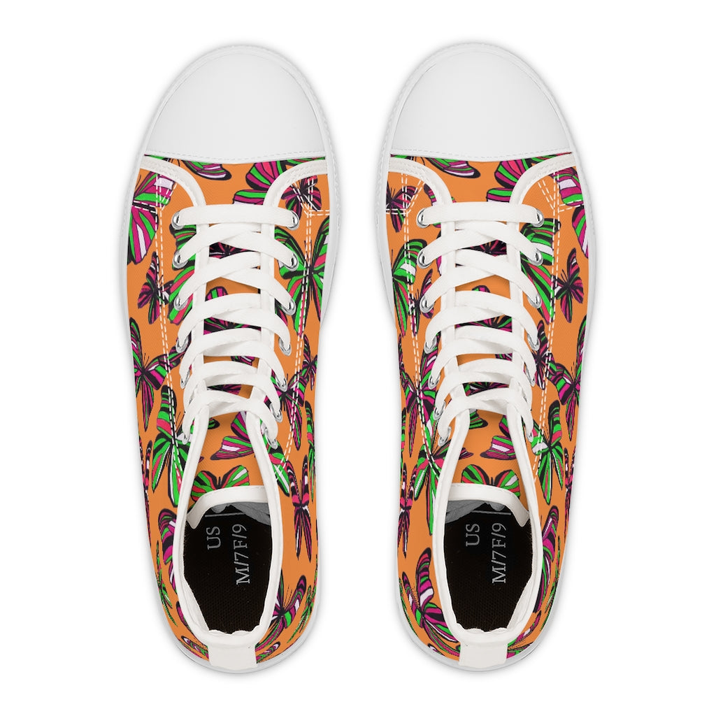 peach butterfly print canvas women's high top sneakers 
